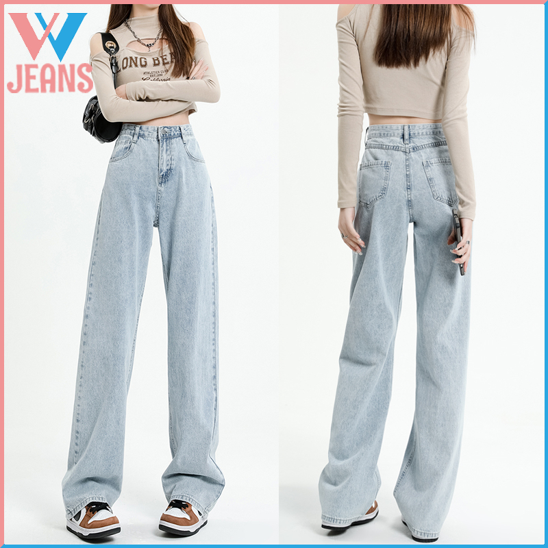 Celana Jeans Panjang Wanita Kaki Lebar Sempit Wanita 2025 Celana Lurus Longgar Pinggang Tinggi