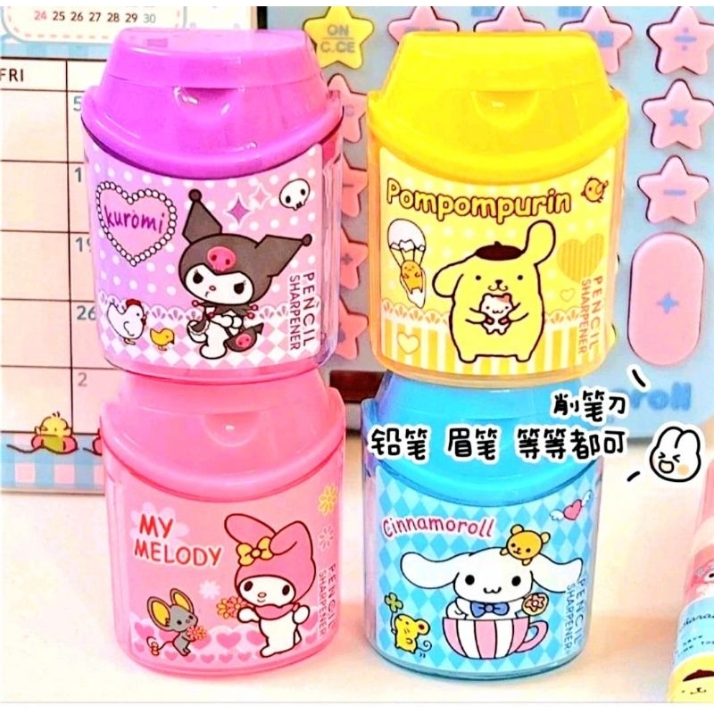 

Serutan / rautan pemsil 2 lubang motif SANRIO KUROMI MY MELODY CINAMONROLL model tempat sampah