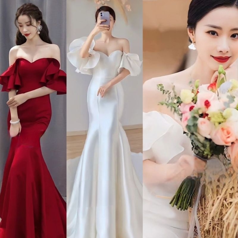 sabrina long gown red white merah putih rube long dress gaun panjang acara pernikahan sister bridesm