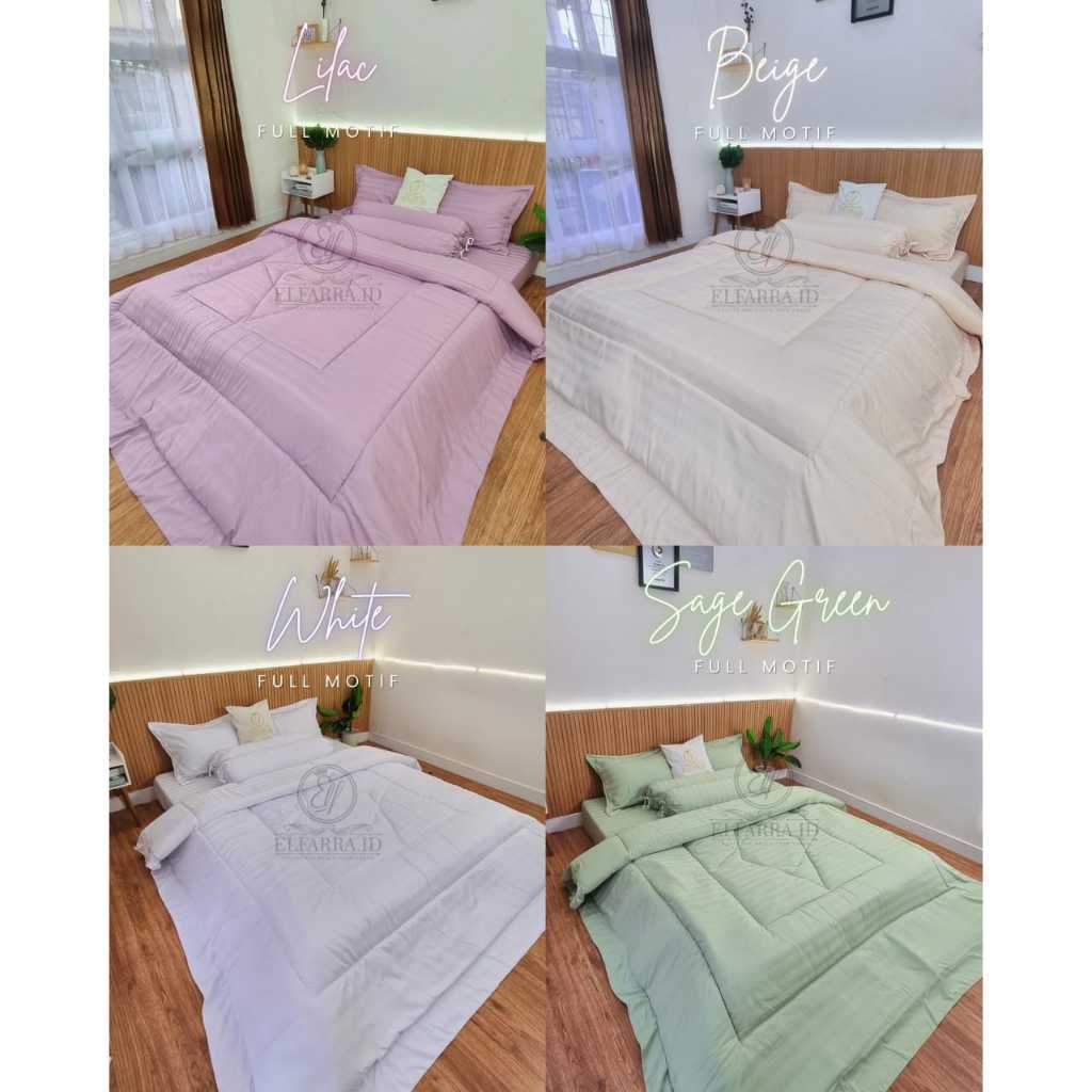 Elfarra.id I Sprei Set Bedcover Hotel 200x200 Mewah Elegant I Sprei, Selimut Motif Salur Premium