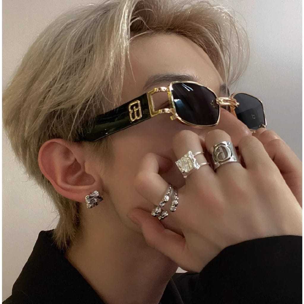 Kacamata oppa korea Kacamata pria Sunglasses Kacamata Hitam Titanium Kotak Wanita Sunglasses New kac