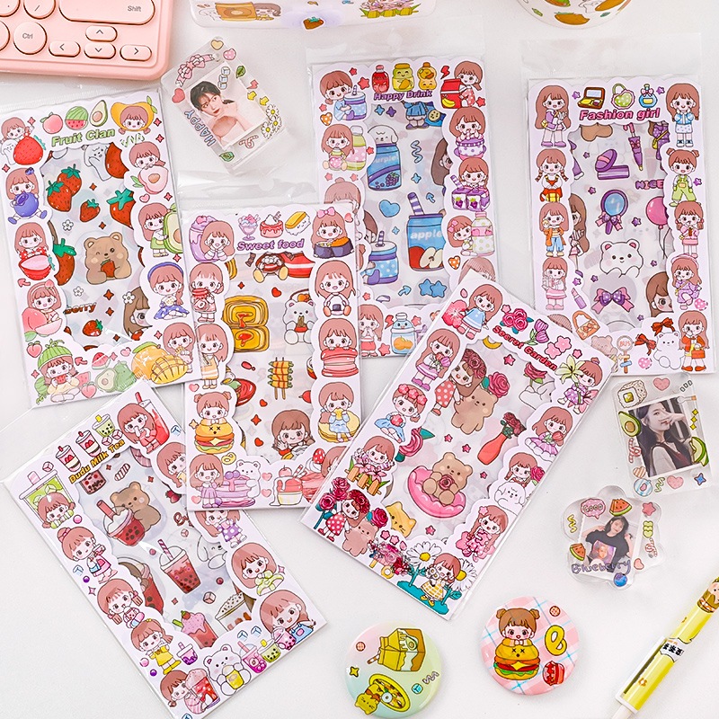 

✨EG-6 PCS Kartun Gadis Lucu Stiker Tahan Air kreatif Stiker dekoratif diy Stiker Kartu Album Cocok untuk Dekorasi Scrapbook Materi Buku Pegangan-Eghrerr