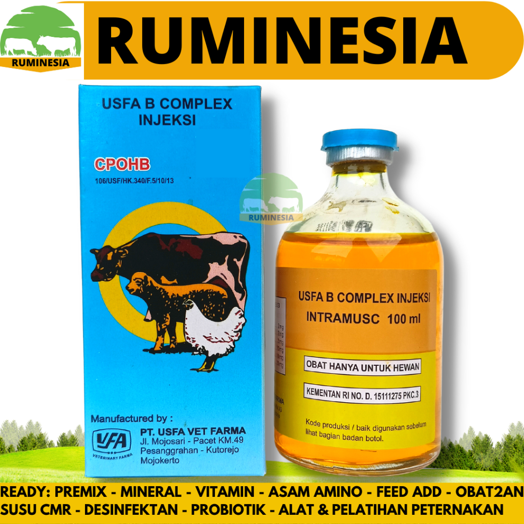 USFA B COMPLEX INJ 100ML- Vitamin B Kompleks Hewan - Vitamin B Complex Hewan - Vitamin B Complex Sap