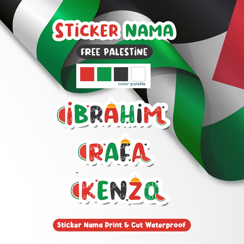 

Stiker Nama Waterproof Tema Palestine Palestina, Label Nama tanpa karakter tumbler, kotak pensil