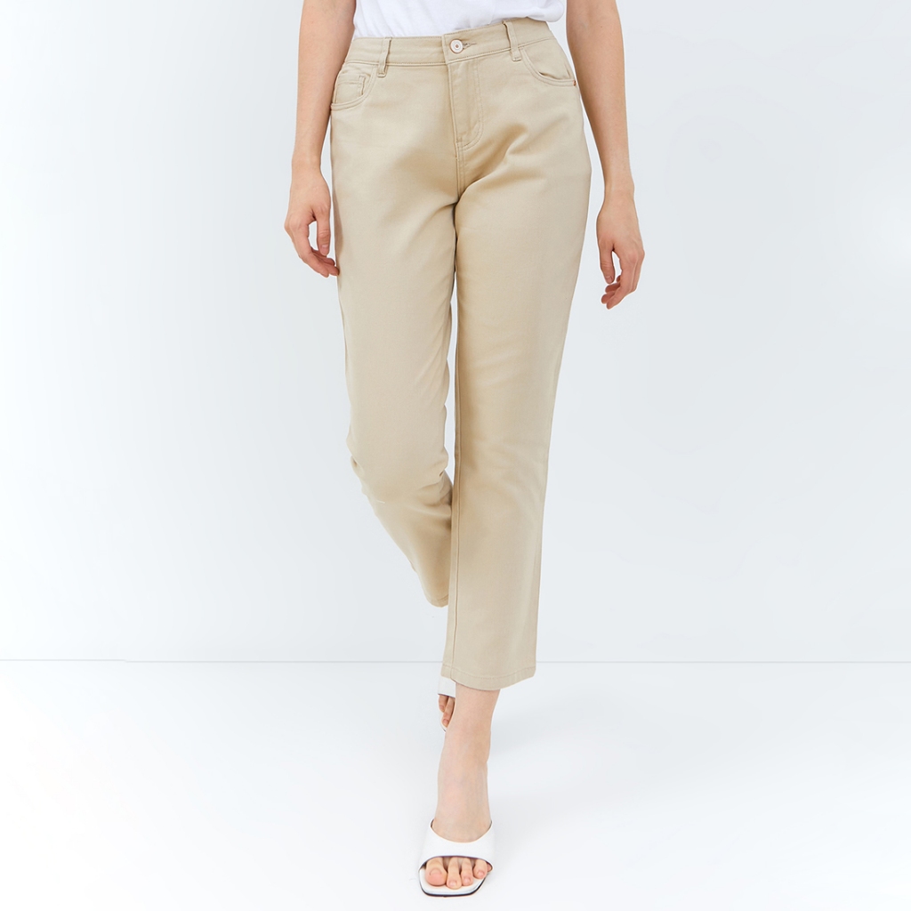 C2 Twisty Khaki Jeans Boyfriend Wanita