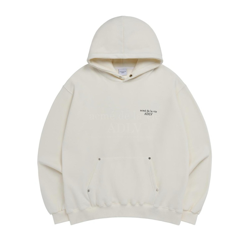 (PO KOREA) ADLV - BASIC LOGO RIVET WARM HOODIE CREAM ORIGINAL KOREA