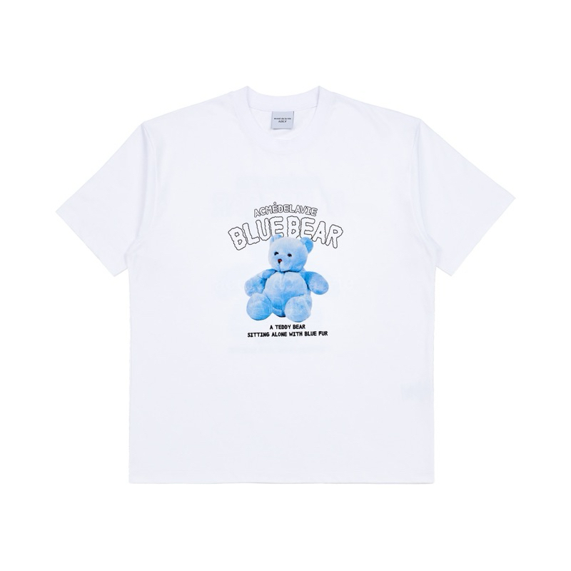 (PO KOREA) ADLV - BLUE TEDDY BEAR SHORT SLEEVE T-SHIRT WHITE ORIGINAL KOREA