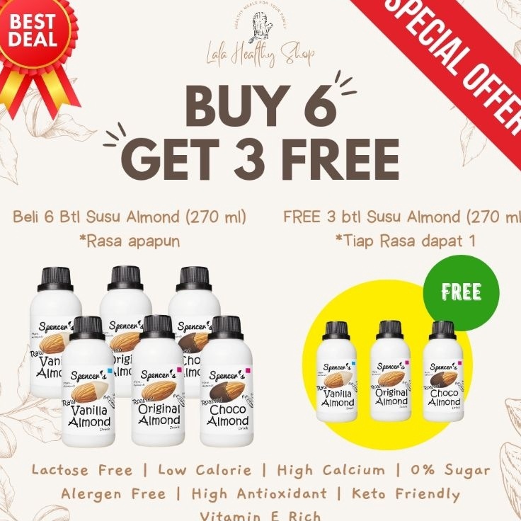 

NEW [PROMO KUOTA TERBATAS] Spencer's Susu Almond (270ml) FREE SUGAR ASI BOOSTER HIGH CALCIUM LOW CALORIE Spencers Promo