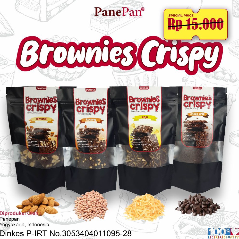 

Memang Keren Brownies Crispy by panepan / Bronis Kering / Chips / Kue Cemilan Camilan Snack Sehat/ 60GR Mewah Murah Enak Banyak Coklat Premium, Almond Keju Chocochip Peanut Halal Terjangkau Alami GROSIR