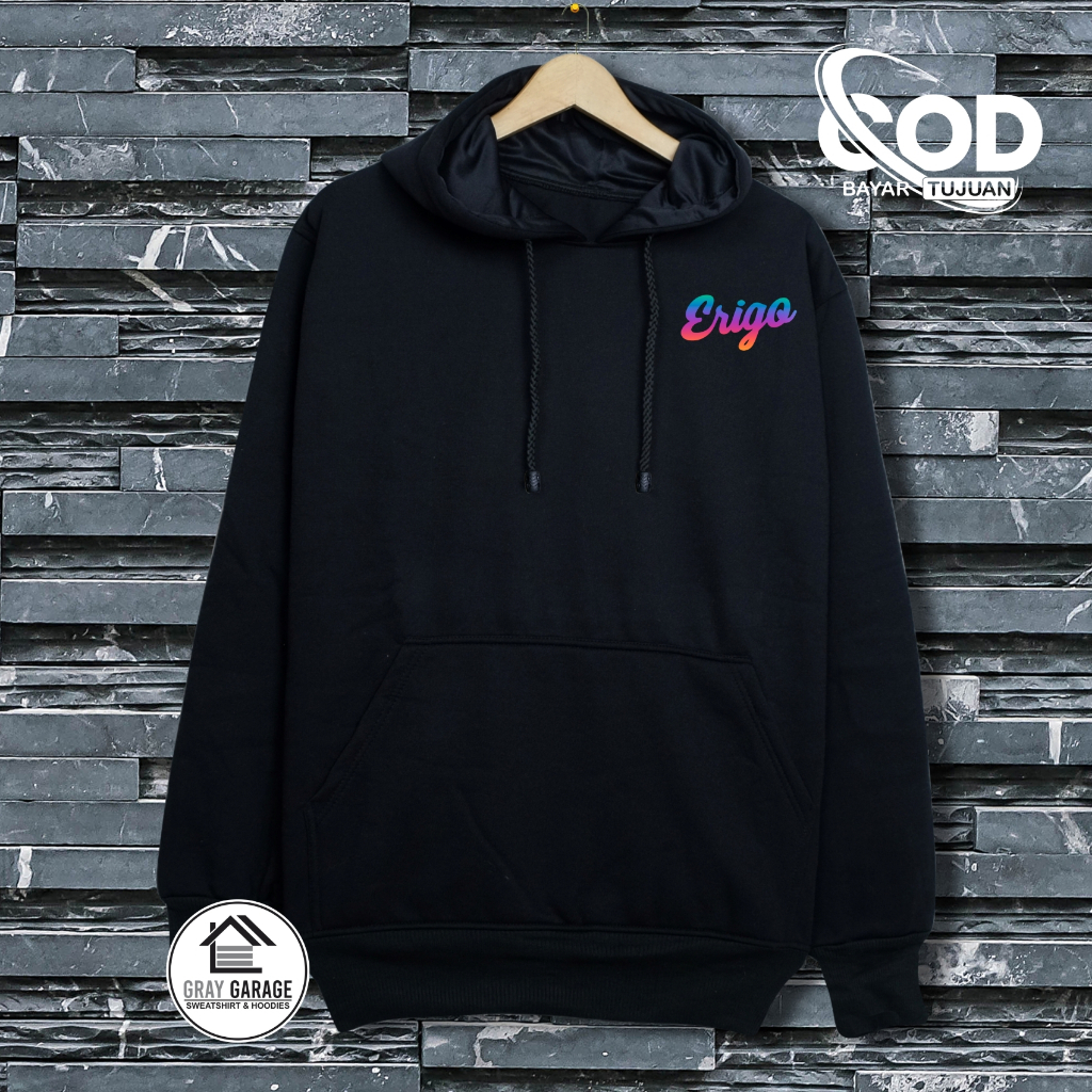 Sweater Pria Hoodie Hitam Premium Distro Keren Brand Erigo Authentic Size M L XL XXL Oversize Jumbo 