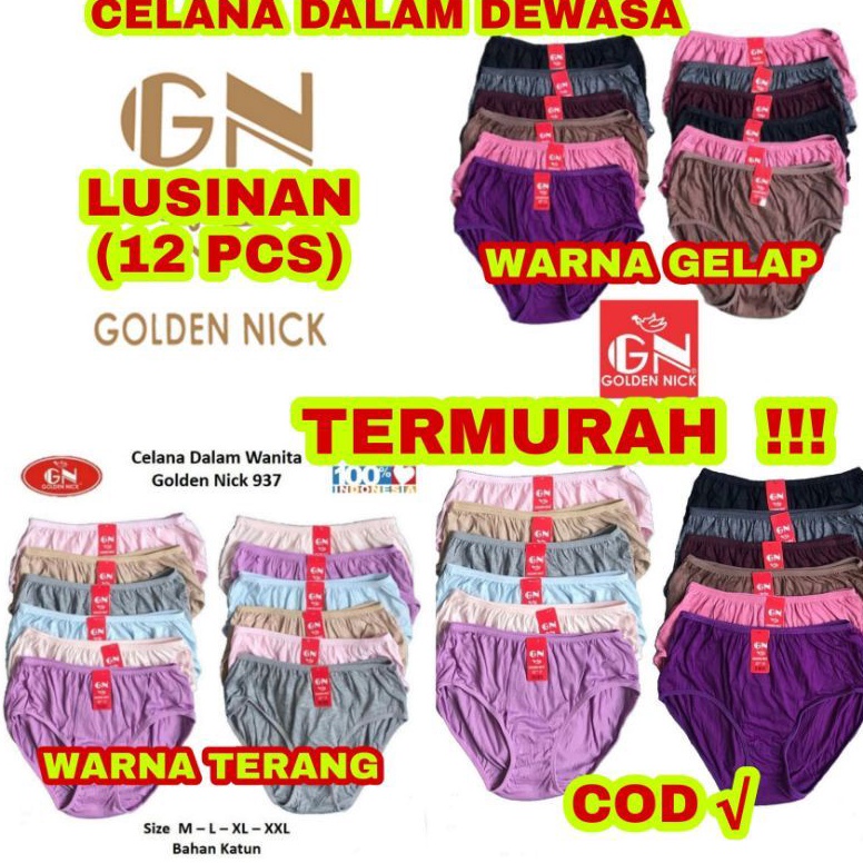 Rekomendasi.. 12PCS - Celana Dalam Wanita Golden nick 937 939 / Cd Wanita Golden nick Lusinan Murah 