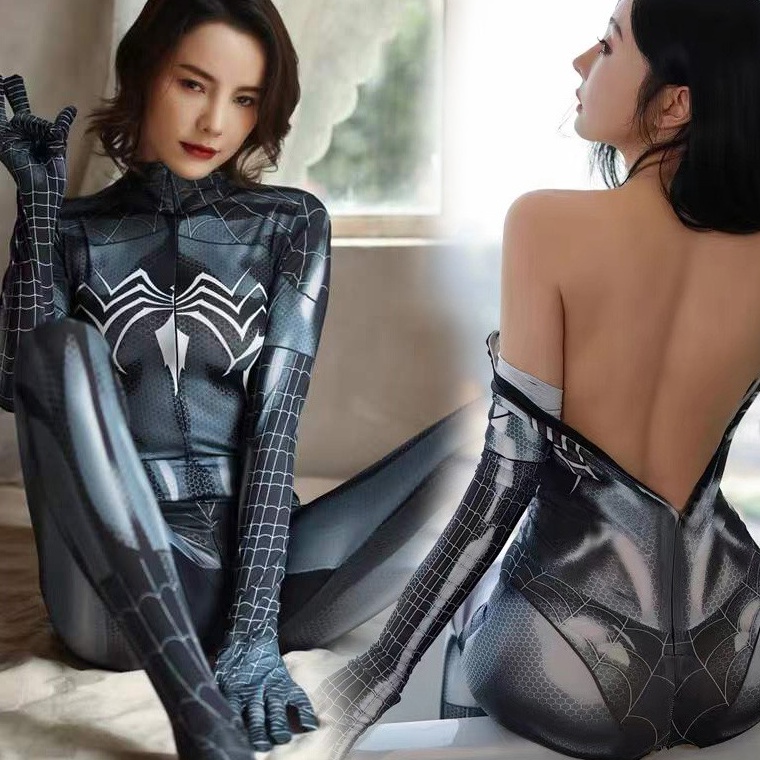 ready.. Kostum Cosplay Black Spiderman bodysuit kostum wanita dewasa
