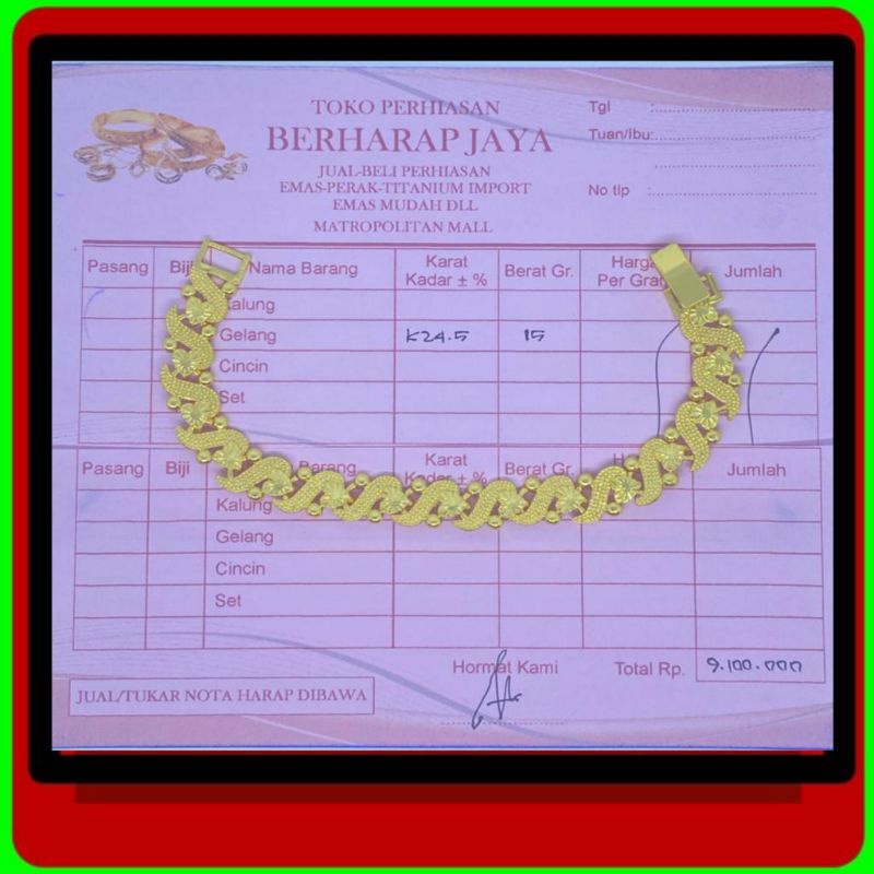 12.12 Flash Sale Terbaru...Gelang tangan emas 24k motif (HK) brat 15 gram asli ada nota dari toko 