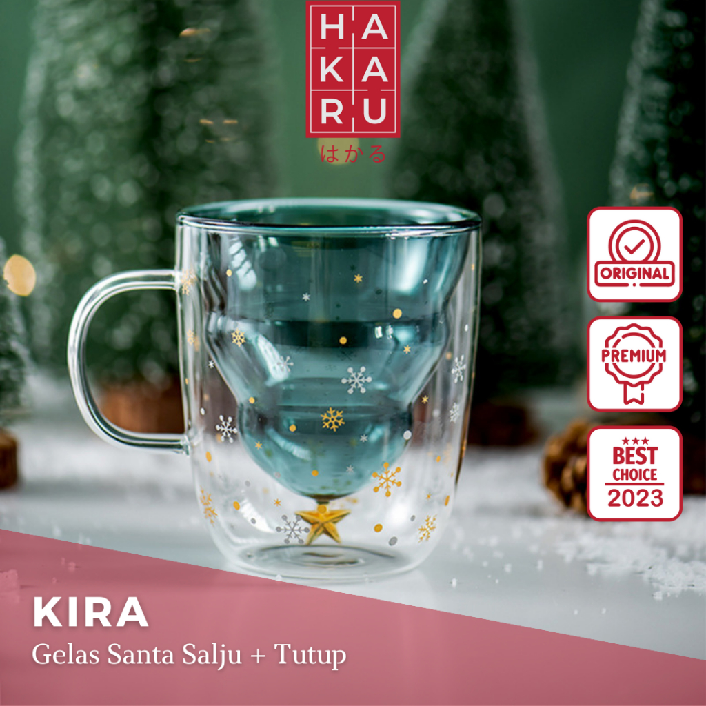 【HAKARU】OYAKO Cangkir Double Wall Natal Estetis Tea Set Christmas Aesthetic Gelas Kaca Santa Gelas D