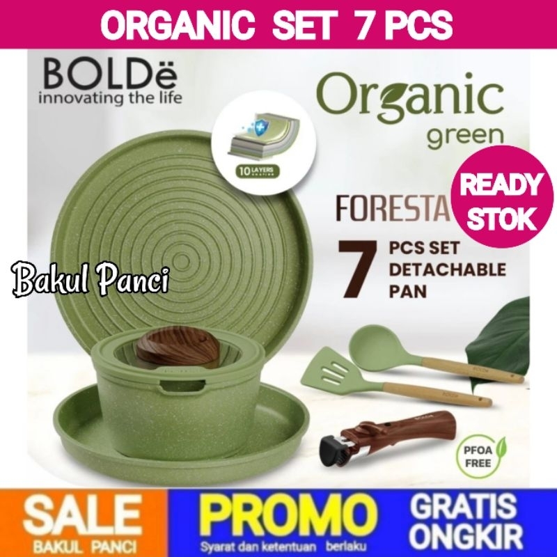 BOLDe ORGANIC GREEN FORESTA GRANITE DETACHABLE SERIES SET 7 PCS - WAJAN PANCI FRYPAN GRILL PAN WOK M