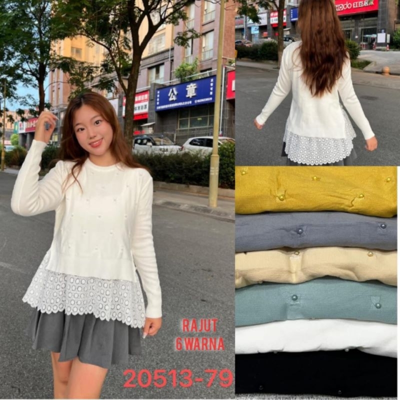 BLOUSE RAJUT ZARA MUTIARA KOMBINASI BRUKAT BY ZARA WOMAN