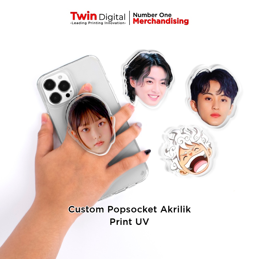 Pro sale Twindigital Popsocket Akrilik Custom Wajah / Logo Merchandise Pop Socket 3D Stand Hp - Hand