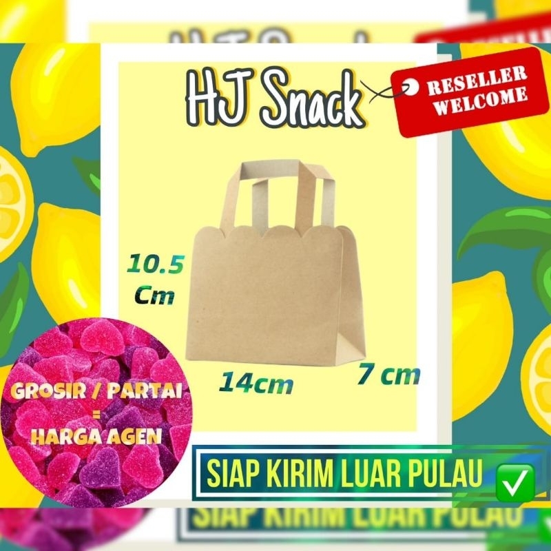 

Pembelian Kelipatan 12pcs Paperbag HJ Snack 14x7x10.5 Paperbag Snack Polos Kantong Kertas Tas Belanja Tas Souvenir Hampers