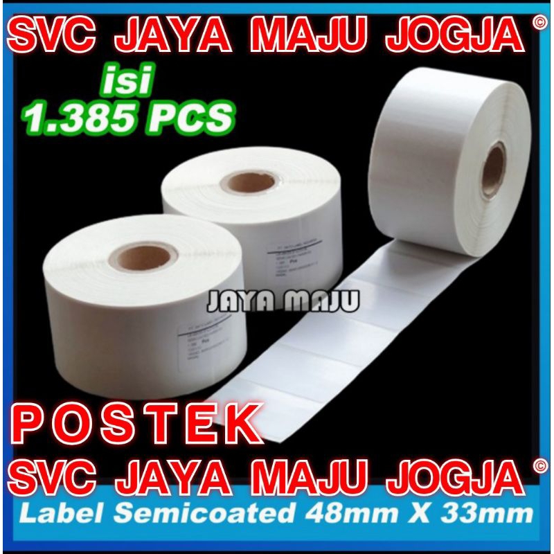 

[ POSTEK ] 48 X 33 - 1 LINE SEMICOATED - FACE IN - ISI 1.385 PCS || CORE 1" || LABEL BARCODE THERMAL TRANSFER PAKAI RIBBON - APOTEK OBAT LABORATORIUM RUMAH SAKIT KONVEKSI SPAREPART MOTOR MOBIL || 48X33 - C168 C 168 G2108 G 2108