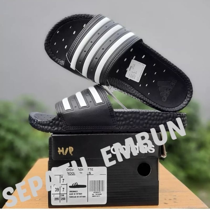 Sendal Slop Adidas Hitam Putih B00ts Adilet Sandal Adilette Pria Black White 39-43