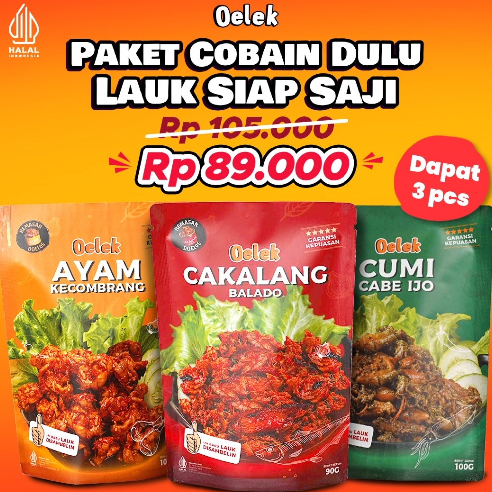 

⚡BEST SELLER⚡ Oelek Paket Cobain Dulu Si Laoek / Cakalang Balado / Cumi Cabe Ijo / Ayam Kecombrang / Lauk Siap Saji