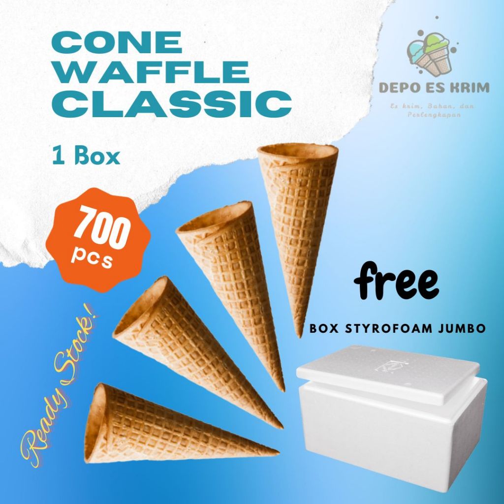 

GROSIR Flat Classic Waffle Cone Ice Cream Wafer mirip Ikea Mixue Free Box Styrofoam