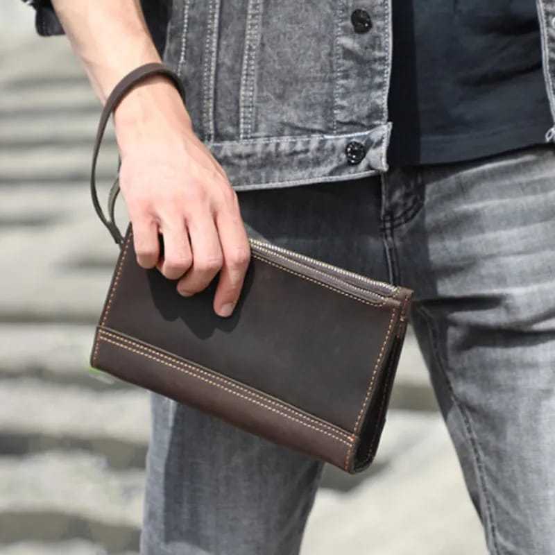 Tas Tangan Pria Handbag Klasik Praktis Kulit Asli Garut Crazy Horse