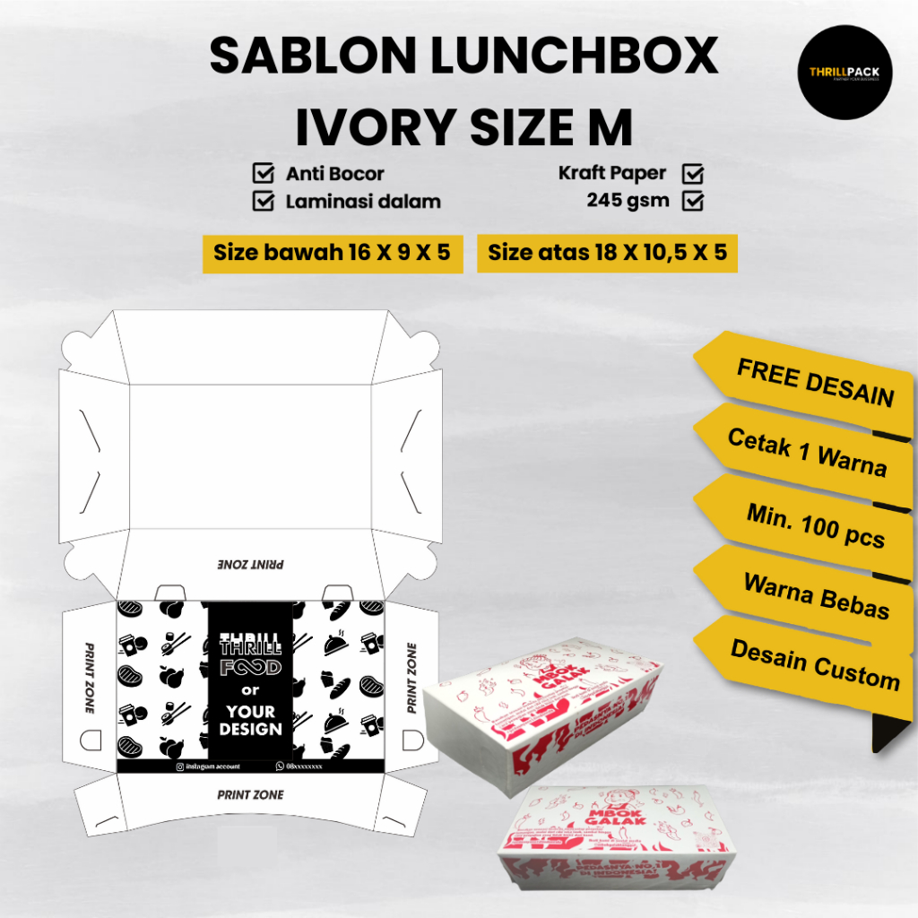 Sablon Custom Lunch Box Ivory Lipatan All SIze Custom Desain & Logo  / Sablon Launch Box Ivory / Sab