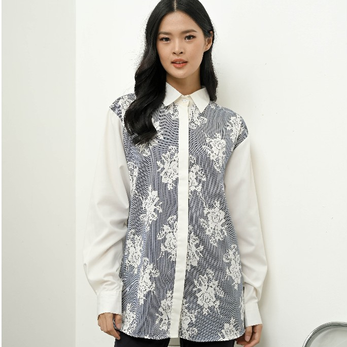 DAWNBLISSCO - Poppy Shirt | Oversized Shirt | Brokat | Kemeja Putih Variasi | Atasan Wanita