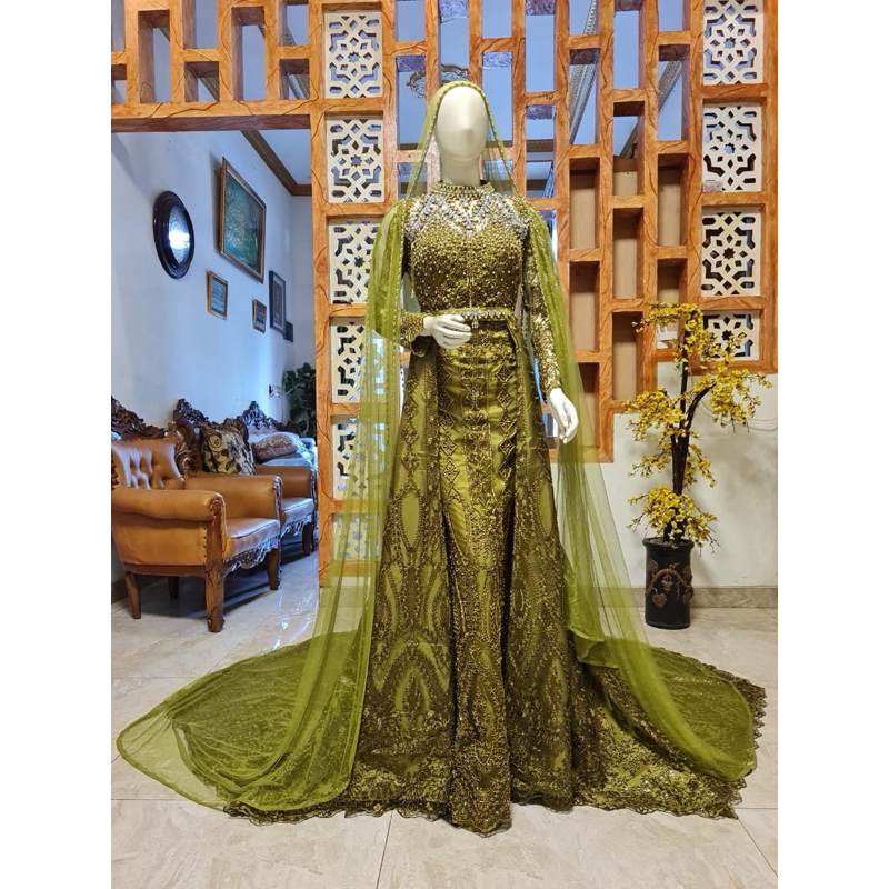 GAUN PENGANTIN PREMIUM SLIM HIJAU OLIVE