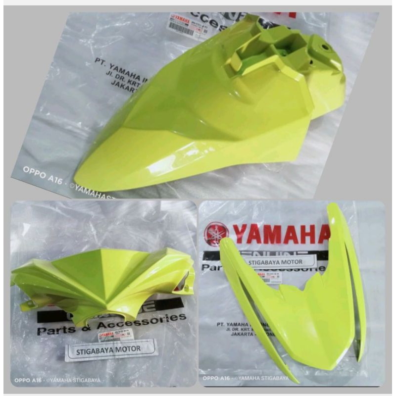 spakbor batok depan dan tameng depan mio m3 kuning stabilo original yamaha genuine parts 3 PCS