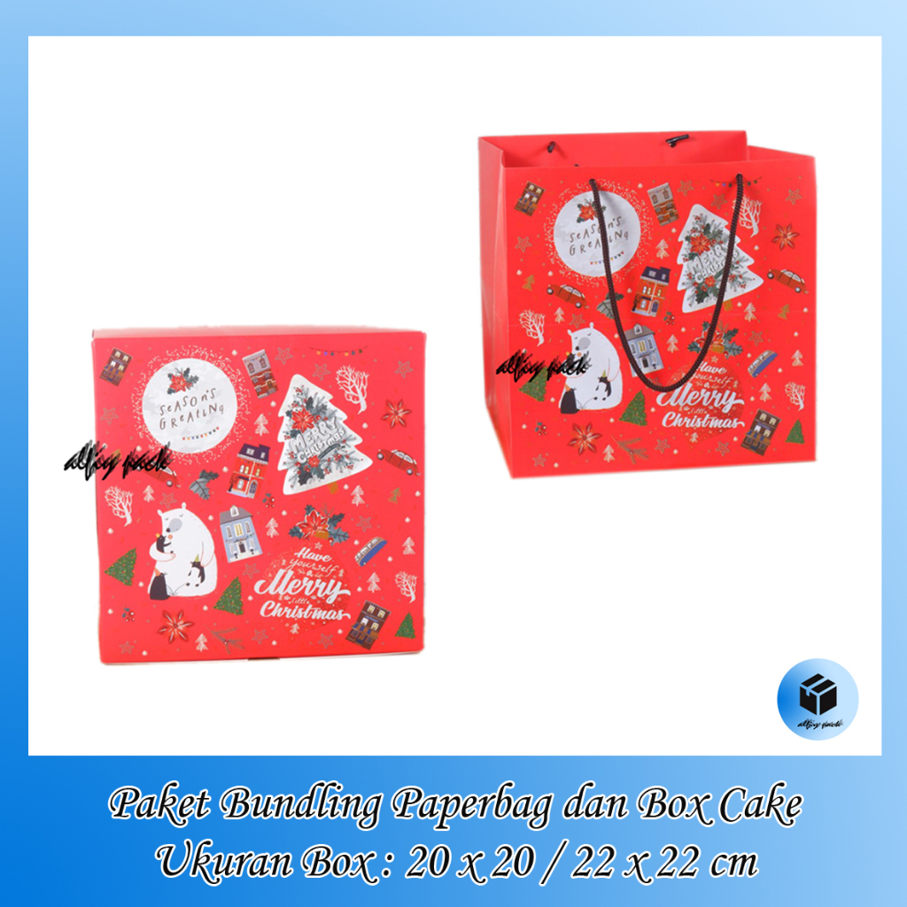

1pack isi 5pcs BUNDLING PAPERBAG UKURAN 26X26X14 & BOX CAKE TEMA SEASON GREETING 22X22 / 20X20 PAPER BAG CHRISTMAS KOTAK KUE LAPIS LEGIT NATAL GOODIE BAG PACKAGING HAMPERS MERAH XMAS