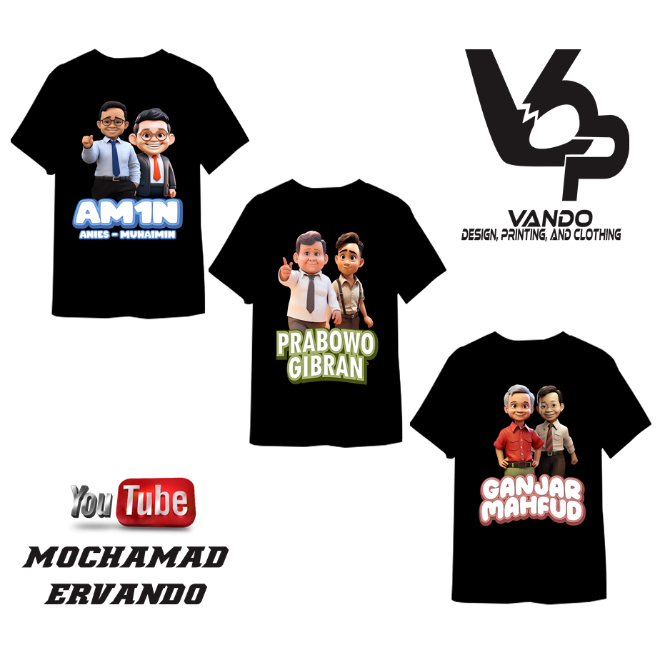 KAOS DISTRO RELAWAN PRABOWO / RELAWAN ANIES / RELAWAN GANJAR / KAOS UNISEX / KAOS MURAH