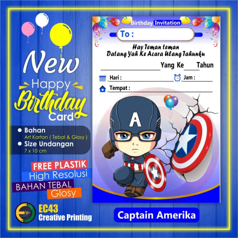 Undangan Ultah Anak Tema Captain Amerika