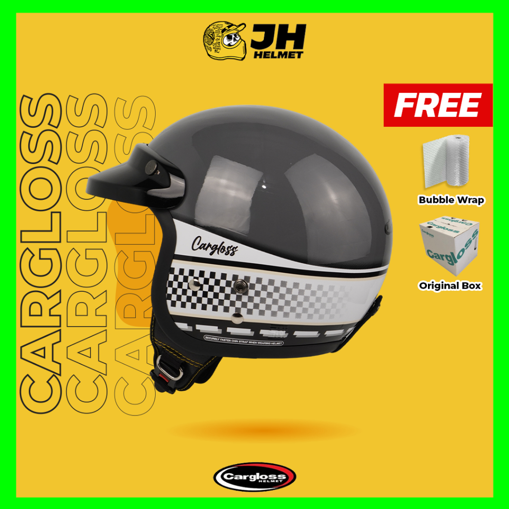 Helm Cargloss Retro Original CFM Motif Chessis Dark Grey Glossy | Helm Half Face | JUAL HELM