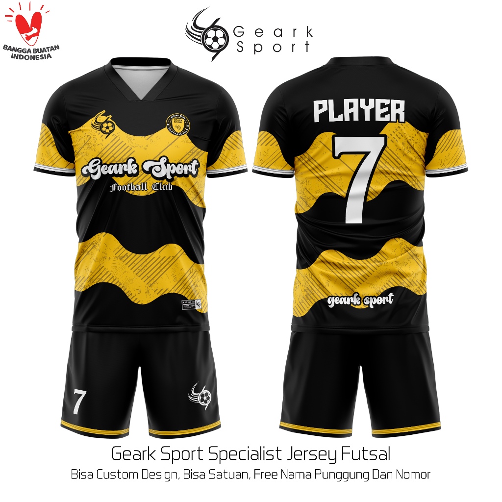 Jersey Baju Sepak Bola / Futsal Terbaru Full Printing Motif YELLOW SURGE Terlaris Bebas Custom Design Free Nama Dan Nomor Punggung