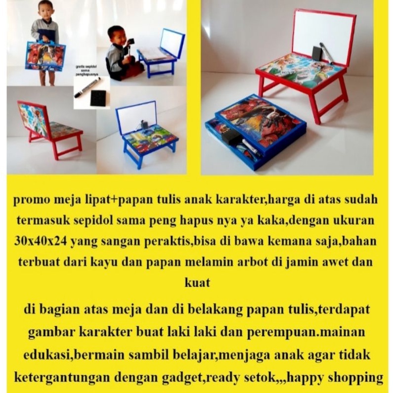 

meja belajar plus papan tulis lipat karakter anak minimalis gratis spidol dan penghapus 30x40x24 boboiboy premium ekonomis