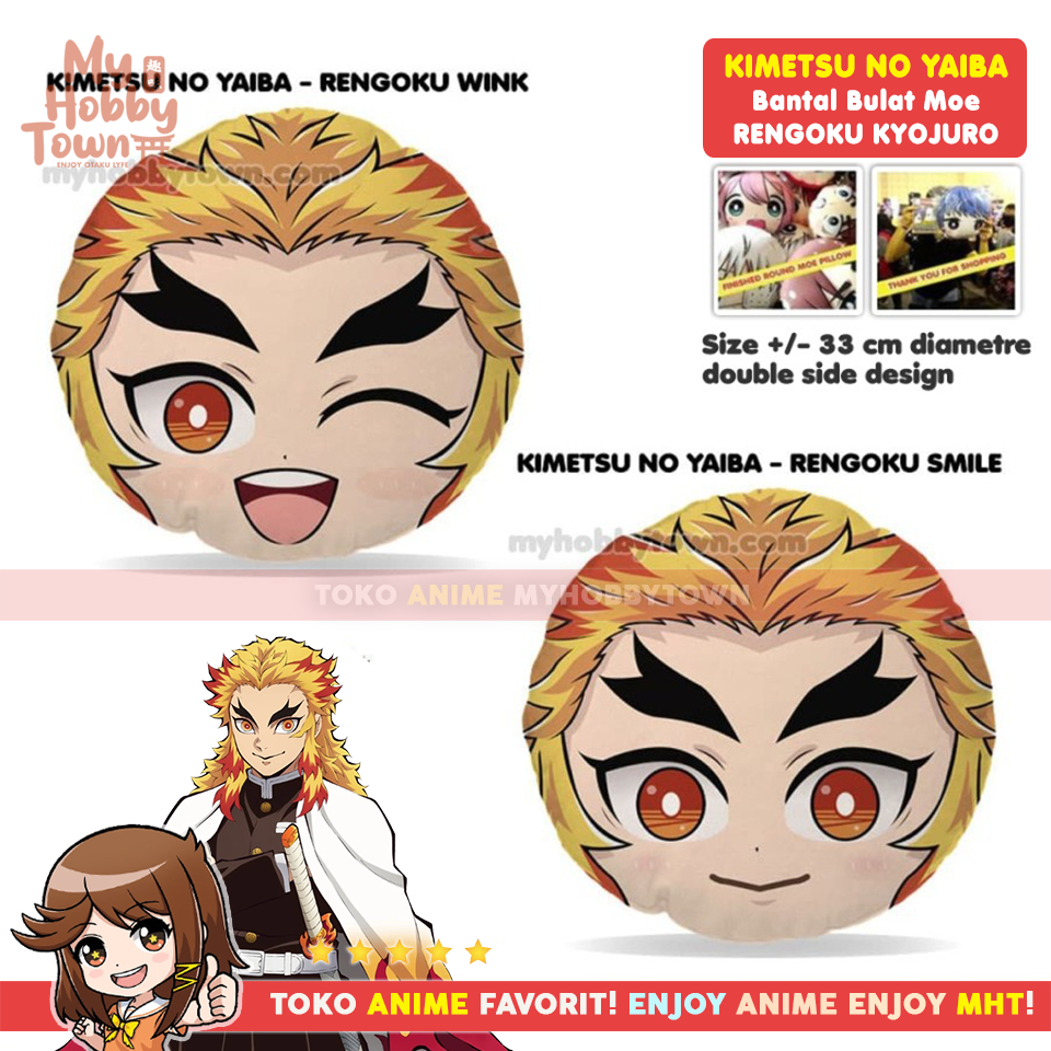Bantal Anime Bulat Kimetsu No Yaiba - Demon Slayer : Rengoku Kyojuro Plushie Plush Doll Round Cushio