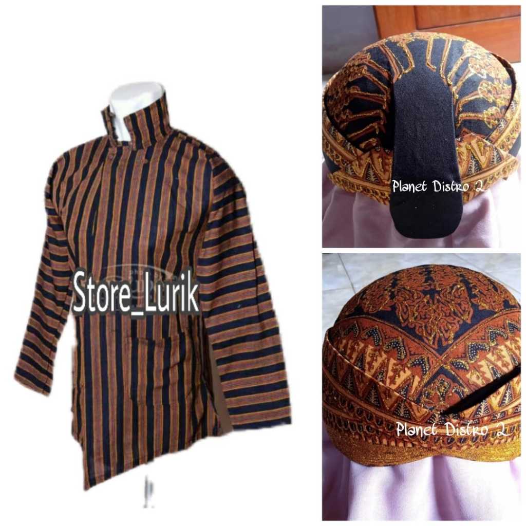 Baju Lurik Jawa Pria Bonus blangkon batik / Surjan Lurik Pria gratis blangkon / Baju Pawai Karnaval