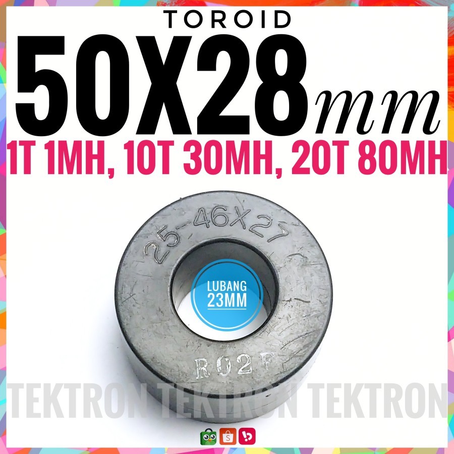Toroid D 50mm x t 28mm d 23mm Ferit 5cm 1T 1mH 10T 30mH 20T 80mH