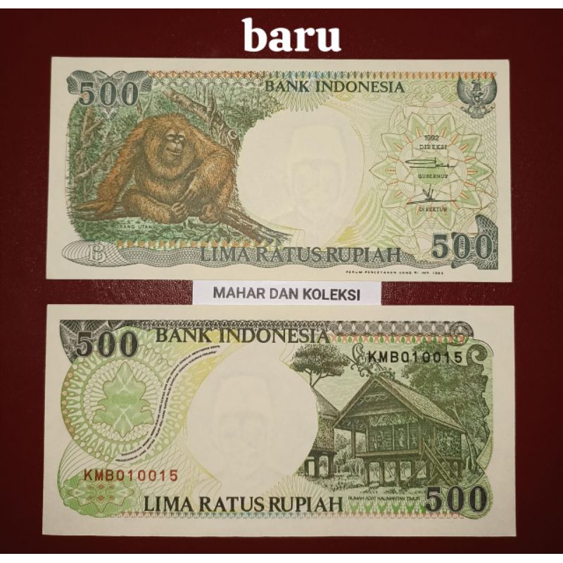 uang kuno 500 monyet / orang utan tahun 1992