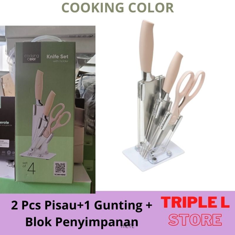 INFORMA Set Pisau Dapur 4 pcs Lengkap Tempat penyimpanan Cooking Color