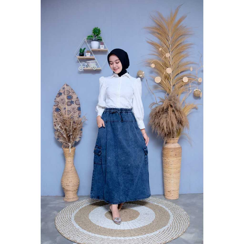 NAN-ROK JEANS SNOW KARGO WANITA MUSLIMAH PREMIUM//ROK JEANS WANITA //ROK JUMBO//ROK KARGO