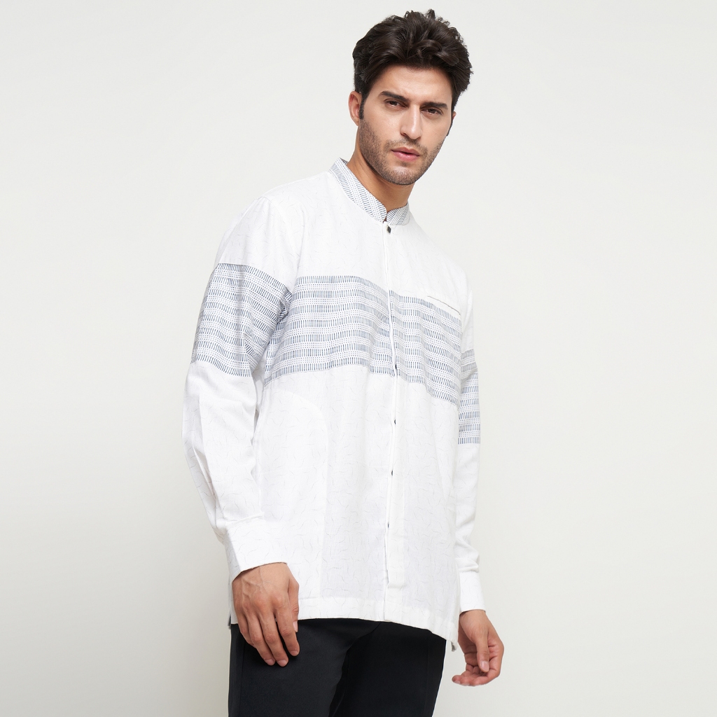 GIOSIMO Baju KOKO Pria Lengan Panjang Putih Garis Abu Silver RegulerFit