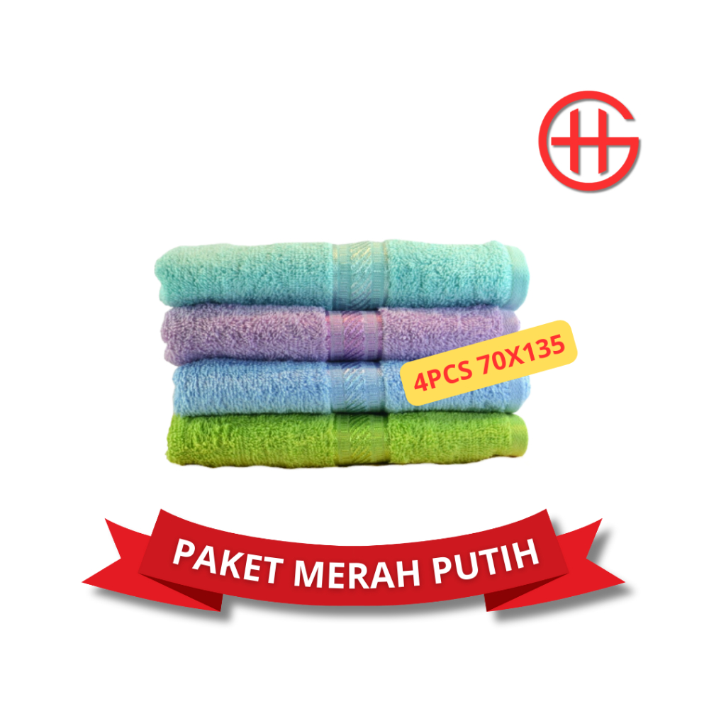 GH (Paket 4pcs) Paket Handuk Merah Putih Jumbo 70x135