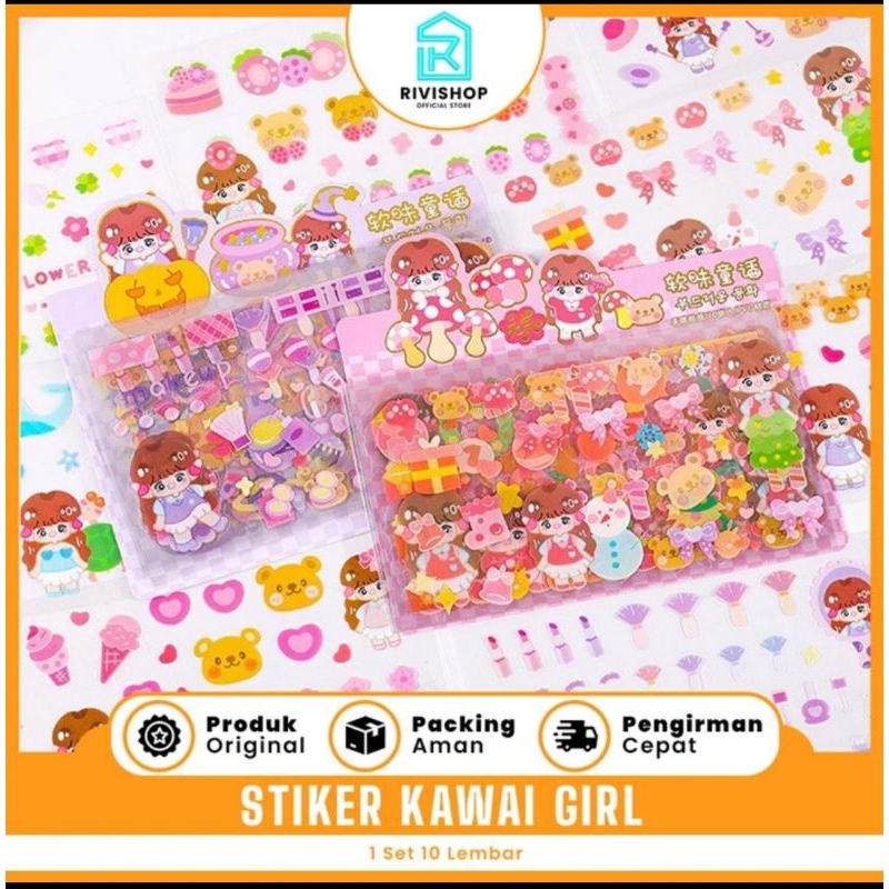 

Stiker Kawai Girl Scrapbook Aesthetic Journaling Kit 1 Set 10 Lembar