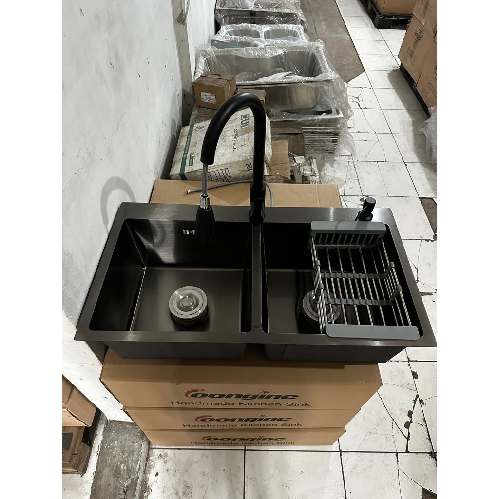 Bak Cuci Piring Kitchen Sink Wastafel 2 Lubang Hitam 82 X 45 X 23 Cm