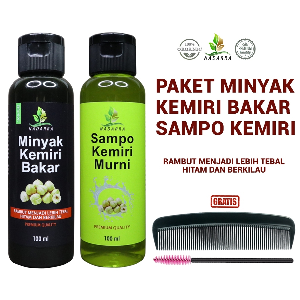 Paket Minyak Kemiri Bakar dan Sampo Kemiri Hitam 100ml - 100% Asli Penghitam dan Penumbuh Rambut