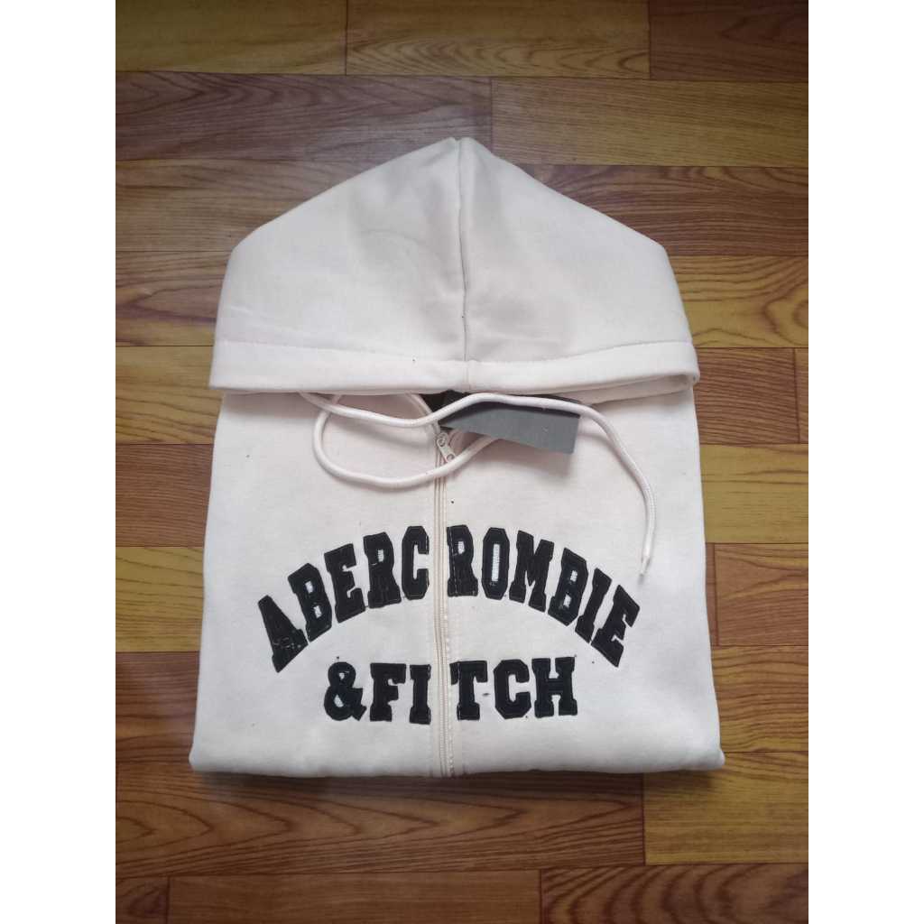 Who A.U BORDIR - Jaket Hoodie Zipper Aber Cream Premium Quality Full Teg & Label Bahan Teball Unisex