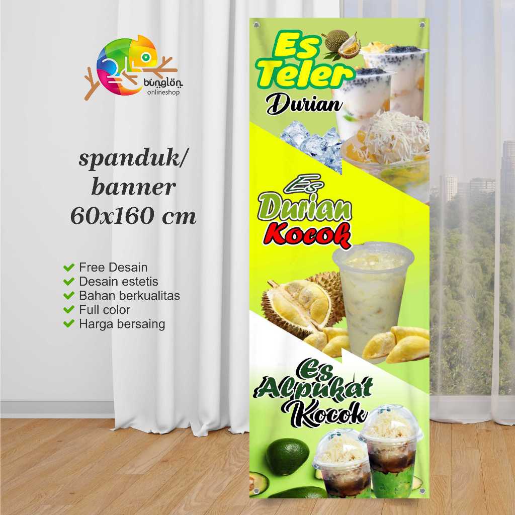 Spanduk 60x160 Banner Es Teler, Durian Kocok Dan Alpukat Kocok
